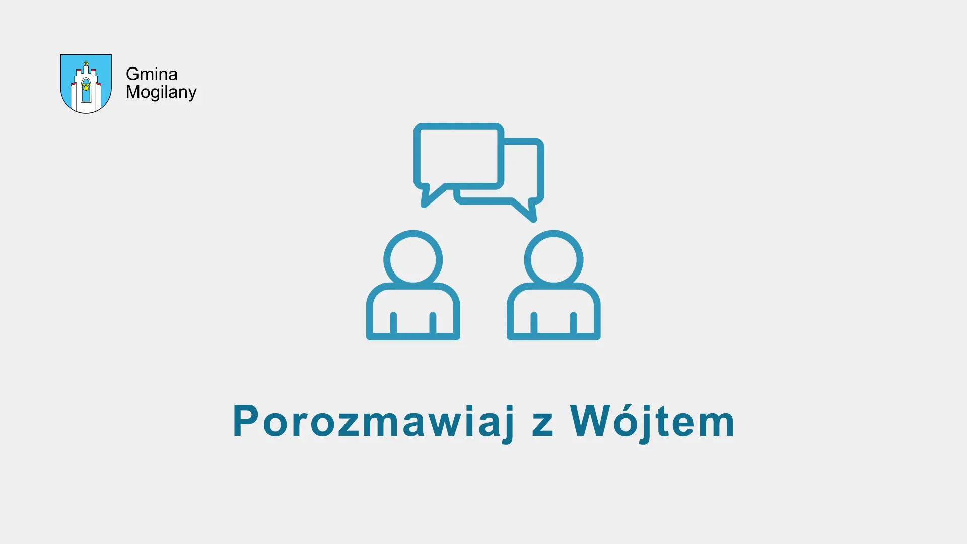 Grafika dwóch rozmawiających osób, napis: Porozmawiaj z Wójtem